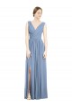 Cheap Sleeveless Draped Chiffon Maxi Bridesmaid Dress with Front Slit UK