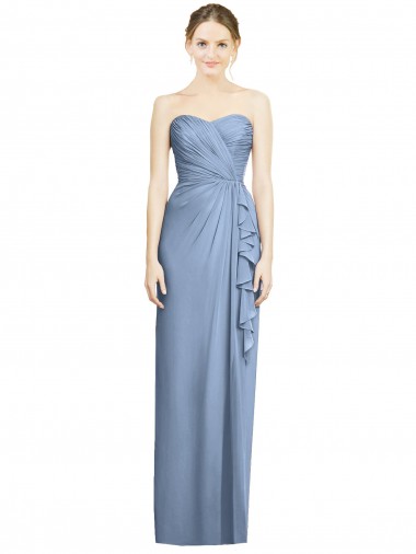 Cheap Strapless Full-Length Chiffon Bridesmaid Dress with Front Slit UK