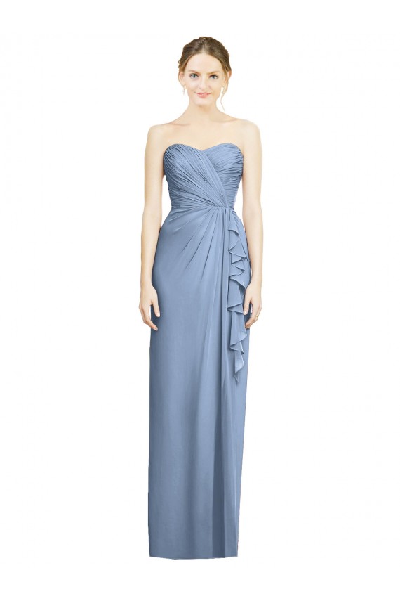 Cheap Strapless Full-Length Chiffon Bridesmaid Dress with Front Slit UK