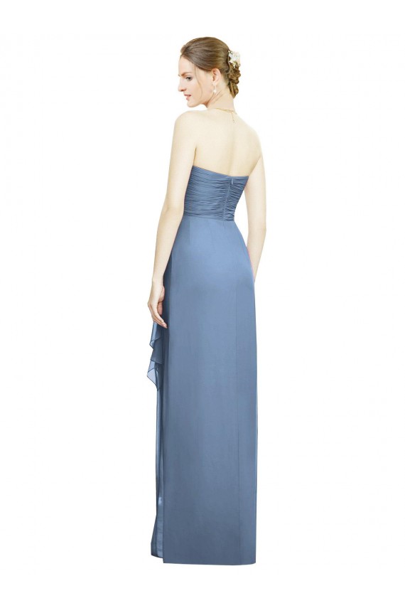Cheap Strapless Full-Length Chiffon Bridesmaid Dress with Front Slit UK