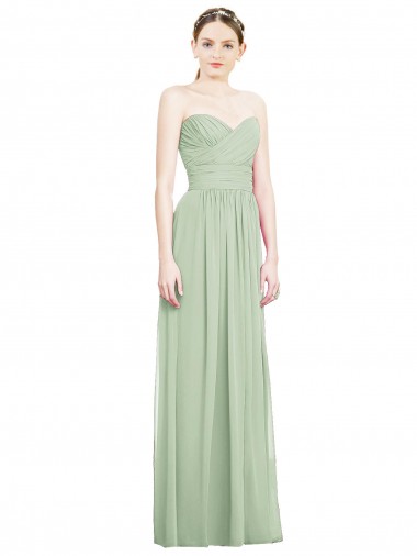 Cheap Crisscross Draped Full Length Strapless Chiffon Bridesmaid Dress UK