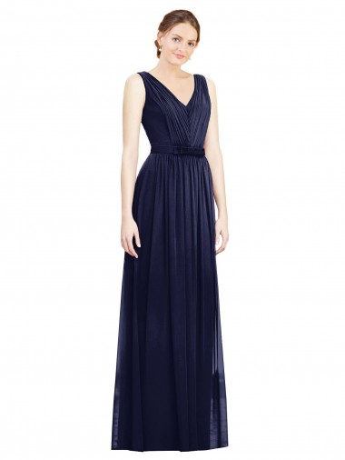 Cheap Full-Length V-Neck Lux Chiffon Bridesmaid Dress with V-Back UK
