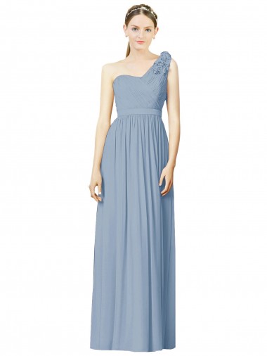 Cheap Flower Shoulder Draped One Shoulder Chiffon Bridesmaid Dress UK