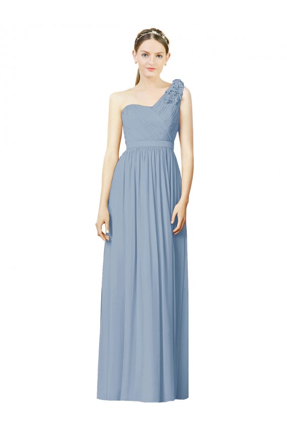 Cheap Flower Shoulder Draped One Shoulder Chiffon Bridesmaid Dress UK