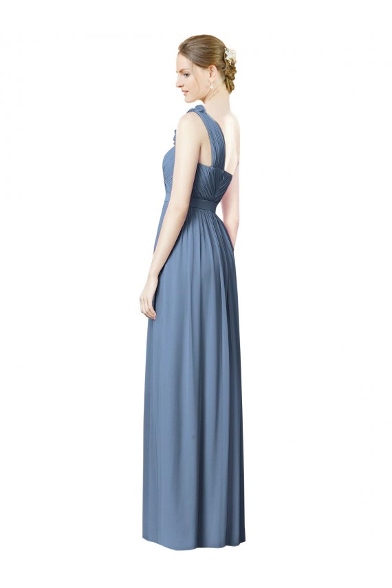 Cheap Flower Shoulder Draped One Shoulder Chiffon Bridesmaid Dress UK