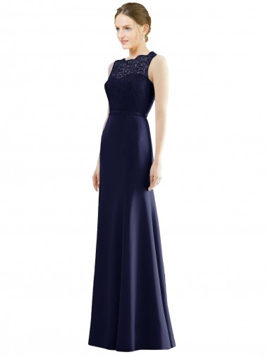 Cheap Lace Bodice Open Back Trumpet Chiffon Bridesmaid Dress with Bow Belt UK