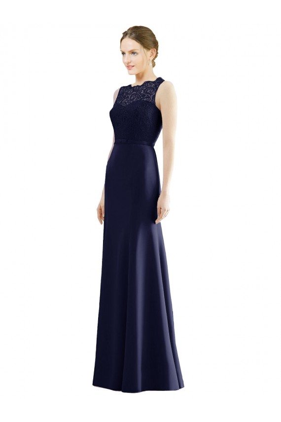 Cheap Lace Bodice Open Back Trumpet Chiffon Bridesmaid Dress with Bow Belt UK