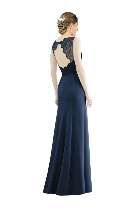 Cheap Lace Bodice Open Back Trumpet Chiffon Bridesmaid Dress with Bow Belt UK