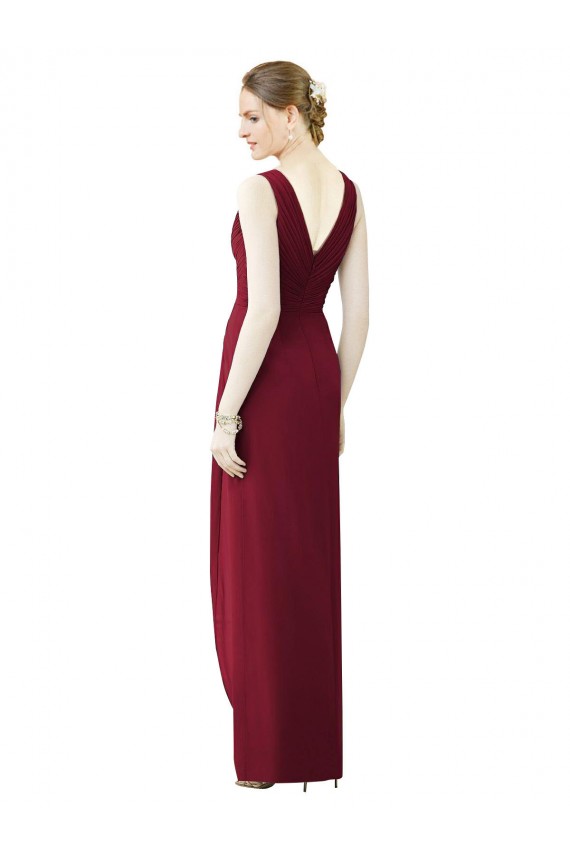 Cheap Draped Sleeveless Long Chiffon V-Neck Bridesmaid Dress UK