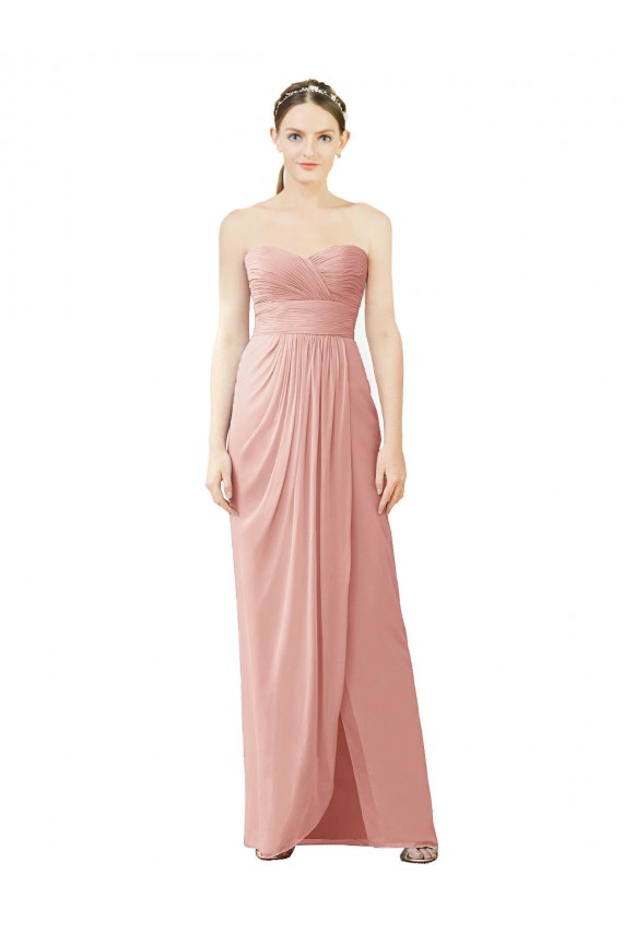 Cheap Strapless Sweetheart Long Chiffon Wrap Bridesmaid Dress UK
