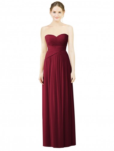 Cheap Draped Full Length Strapless Chiffon Bridesmaid Dress UK