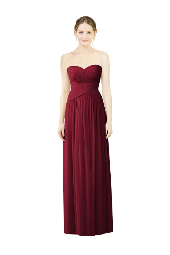 Cheap Draped Full Length Strapless Chiffon Bridesmaid Dress UK