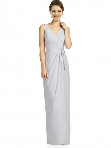 Cheap Draped V-Neck Cocktail Length Chiffon Bridesmaid Dress UK