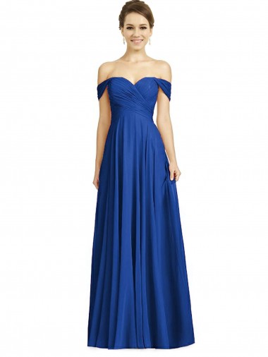 Cheap Off the Shoulder Draped Chiffon Maxi Bridesmaid Dress UK