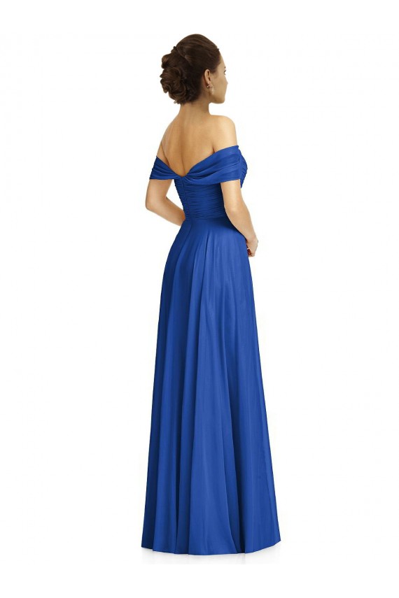 Cheap Off the Shoulder Draped Chiffon Maxi Bridesmaid Dress UK