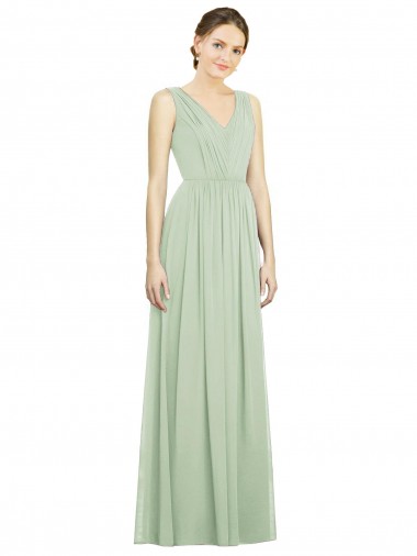 Cheap Natural Waist V-Neck Draped Chiffon Bridesmaid Dress UK