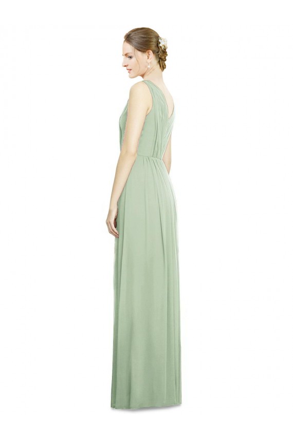 Cheap Natural Waist V-Neck Draped Chiffon Bridesmaid Dress UK