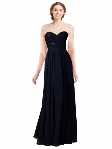 Cheap Strapless Chiffon Bridesmaids Dress with a Beaded Lace Sweetheart Bodice UK