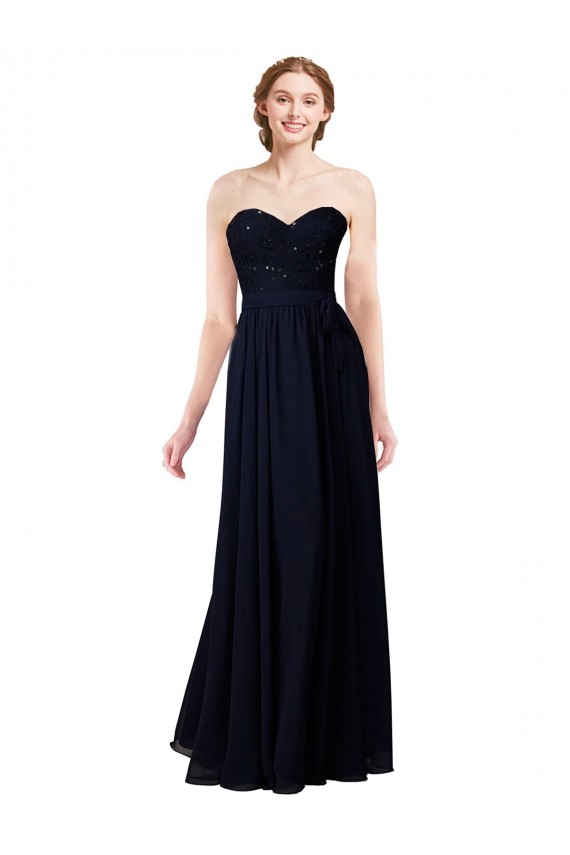 Cheap Strapless Chiffon Bridesmaids Dress with a Beaded Lace Sweetheart Bodice UK