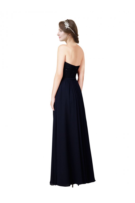 Cheap Strapless Chiffon Bridesmaids Dress with a Beaded Lace Sweetheart Bodice UK