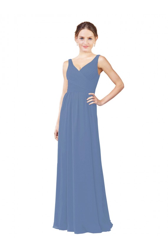 Cheap Draped V-Neck Luxe Chiffon Bridesmaid Dress UK