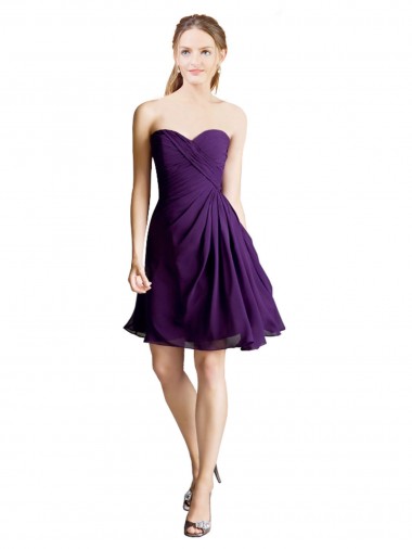 Cheap Draped Chiffon Long Sweetheart Cocktail Bridesmaid Dress UK