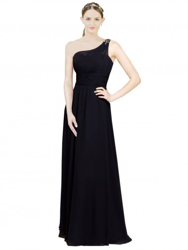 Cheap Sweetheart Chiffon Bridesmaid Dress with Beaded One Shoulder Strap UK