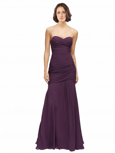 Cheap Full Length Chiffon Bridesmaid Dress with Sweetheart Neckline and Ruffles UK