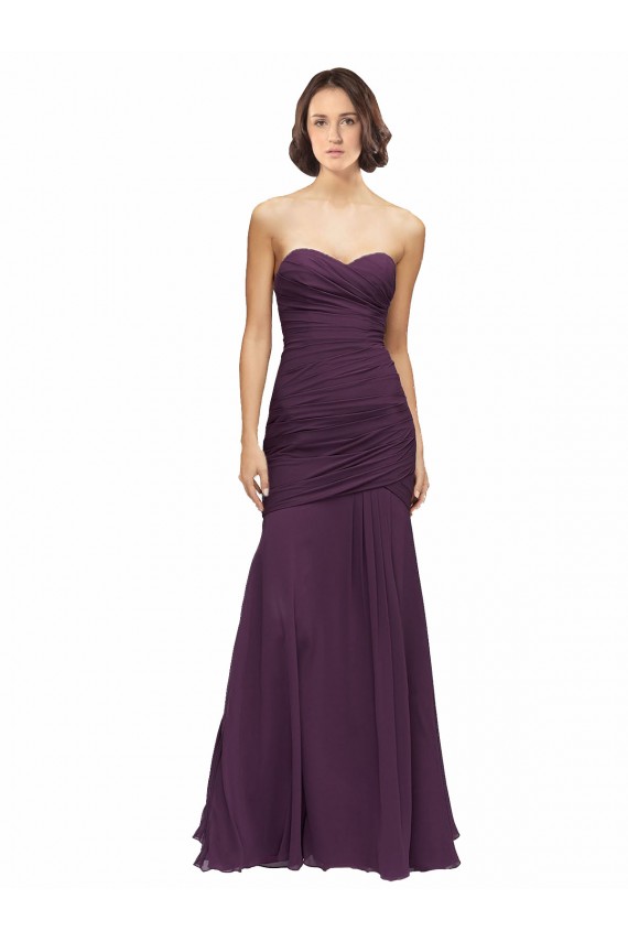 Cheap Full Length Chiffon Bridesmaid Dress with Sweetheart Neckline and Ruffles UK