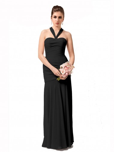Cheap Long Halter Chiffon Bridesmaid Dress with Dropped Waist UK