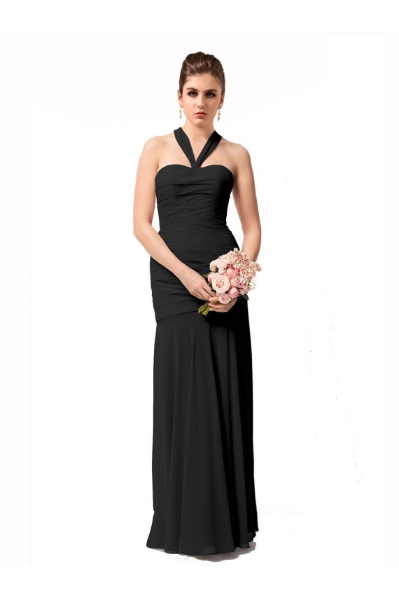 Cheap Long Halter Chiffon Bridesmaid Dress with Dropped Waist UK