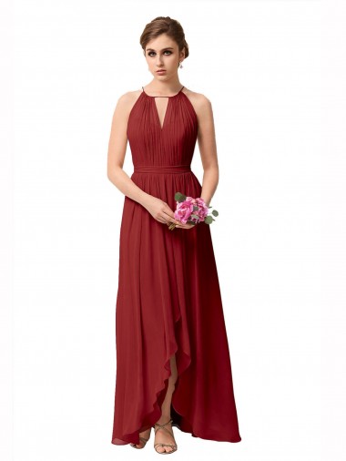 Cheap High Low Long Halter Keyhole Chiffon Bridesmaid Dress UK