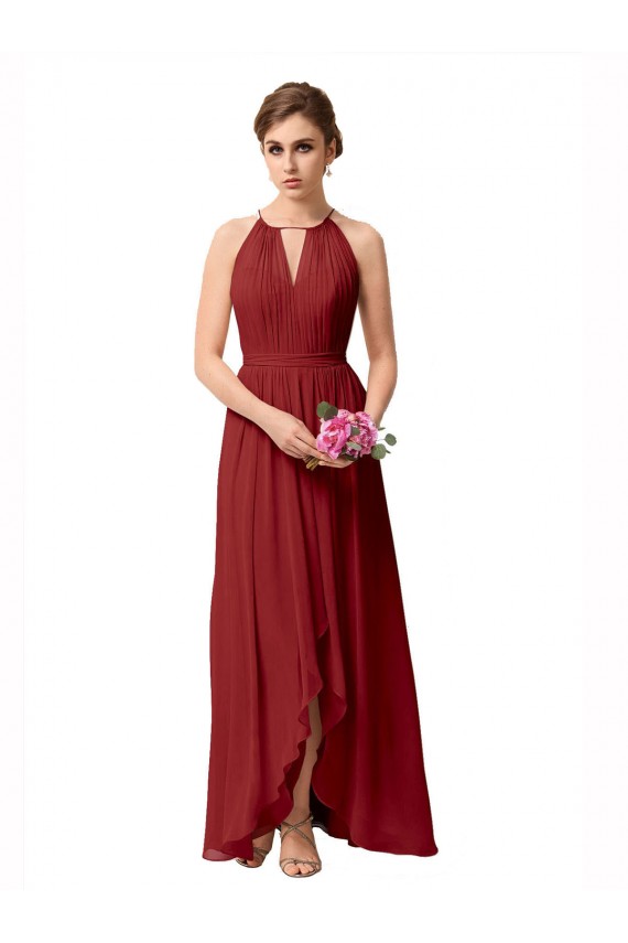 Cheap High Low Long Halter Keyhole Chiffon Bridesmaid Dress UK