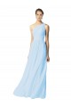 Cheap One Shoulder Long Chiffon Bridesmaid Dress with Shirred Bodice and Front Keyhole UK