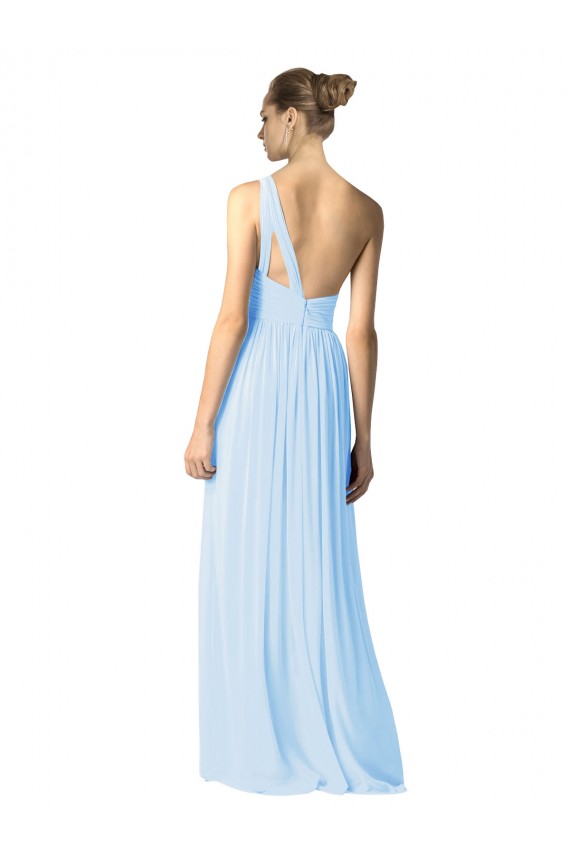 Cheap One Shoulder Long Chiffon Bridesmaid Dress with Shirred Bodice and Front Keyhole UK