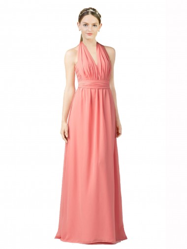Cheap Shirred Bodice Full Length Long Chiffon Bridesmaid Dress UK