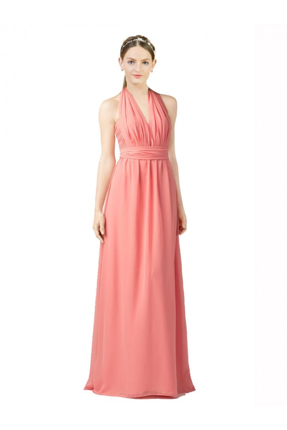 Cheap Shirred Bodice Full Length Long Chiffon Bridesmaid Dress UK
