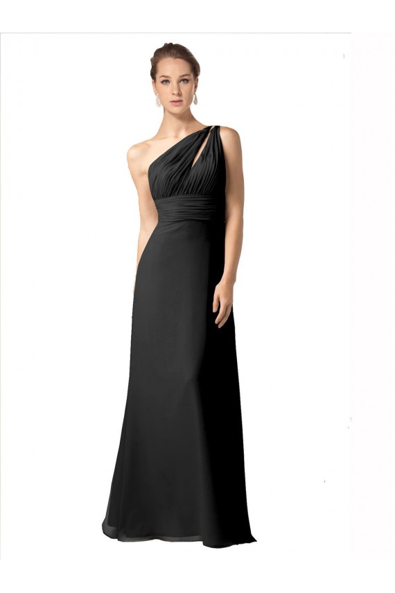 Cheap One Shoulder Full Length Chiffon Bridesmaid Dress with Shirred Bodice UK