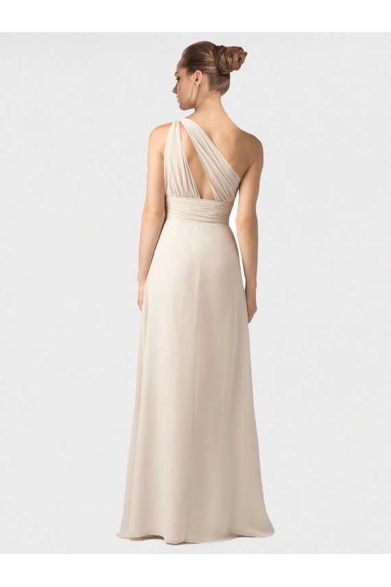 Cheap One Shoulder Full Length Chiffon Bridesmaid Dress with Shirred Bodice UK