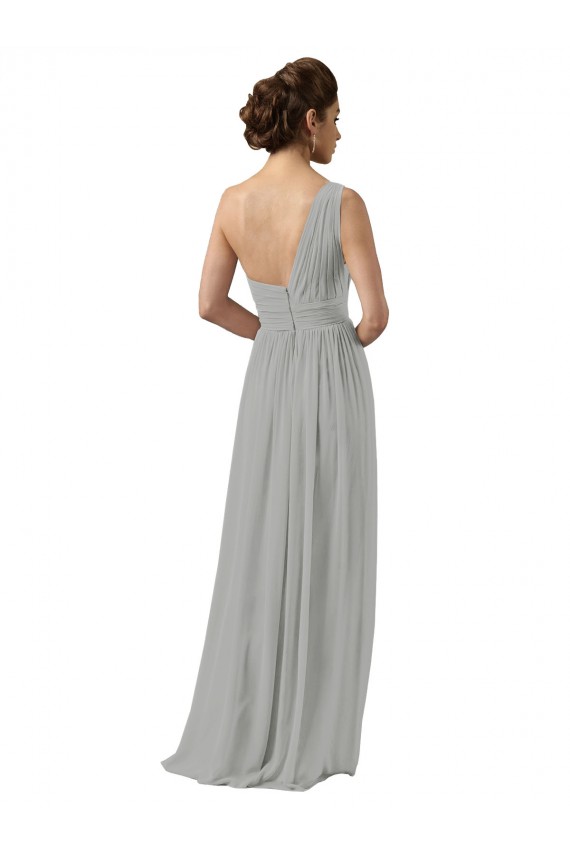 Cheap Ruffled One Shoulder Floor Length Long Chiffon Bridesmaid Dress UK