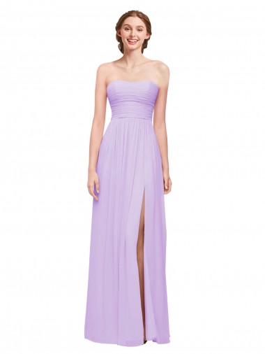 Cheap Strapless Mermaid Chiffon Bridesmaid Dress WITH High Side Slit and Ruffles UK