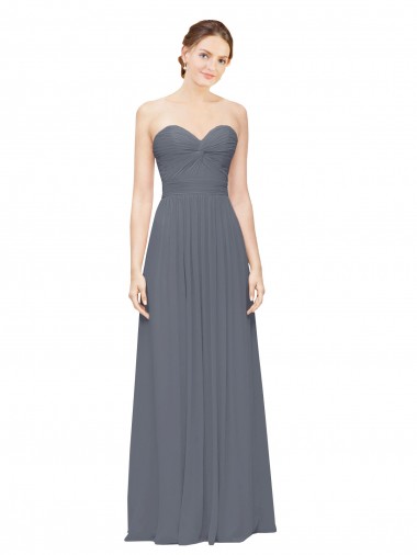 Cheap Twisted Waist Pleats Sweetheart Long Chiffon Bridesmaid Dress UK