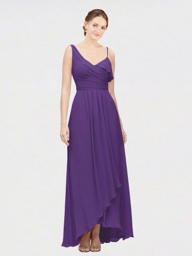 Cheap One Shoulder High Low Chiffon Bridesmaid Dress with Wrap Waist UK