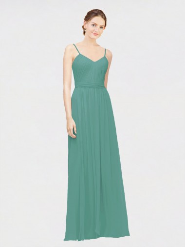 Cheap Rouched V-Neckline and Spaghetti Straps Long Chiffon Bridesmaid Dress UK