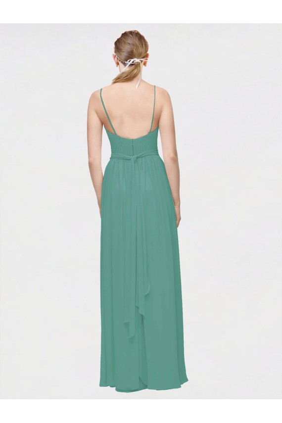 Cheap Rouched V-Neckline and Spaghetti Straps Long Chiffon Bridesmaid Dress UK