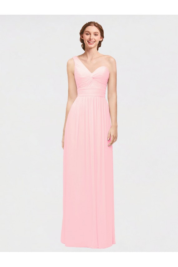Cheap One Shoulder Twisted Waist Sweetheart Chiffon Bridesmaid Dress UK