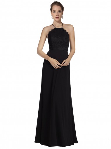Cheap Lace Halter Neckline Chiffon A-Line Bridesmaid Dress with Sheer Back UK