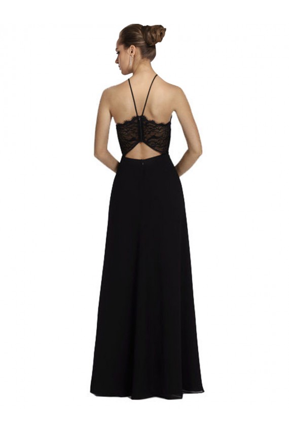 Cheap Lace Halter Neckline Chiffon A-Line Bridesmaid Dress with Sheer Back UK