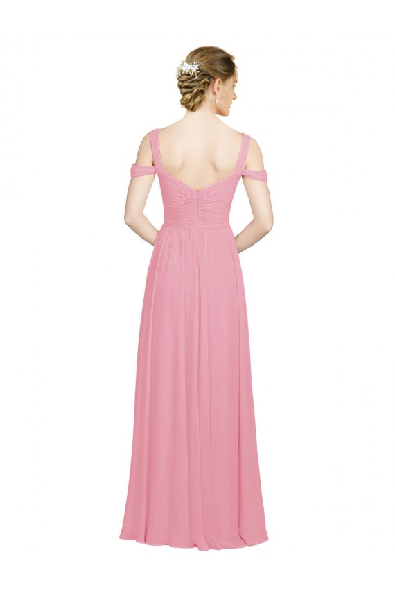 Cheap Sweetheart Long Chiffon Bridesmaid Dress with Off the Shoulder Straps UK