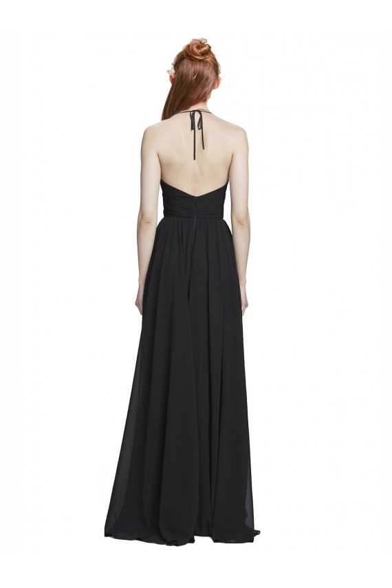 Cheap Halter Chiffon Bridesmaid Dress with V-Neckline and Criss Cross Waist UK